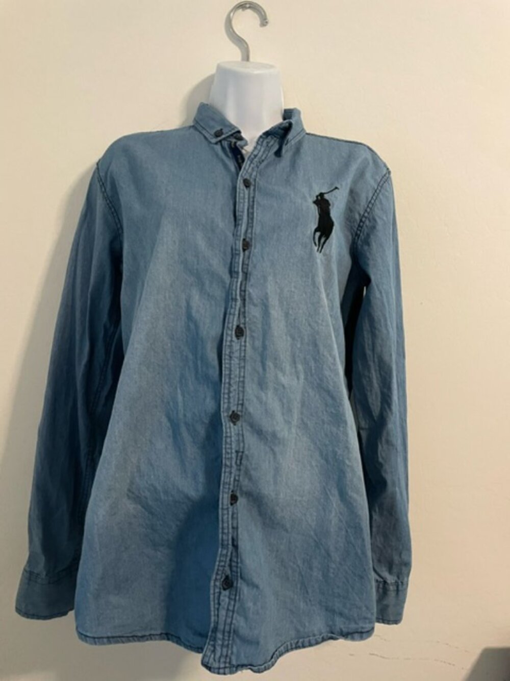 Polo by Ralph Lauren Shirt Med Blue Denim Regular Fit Button Down large pony
